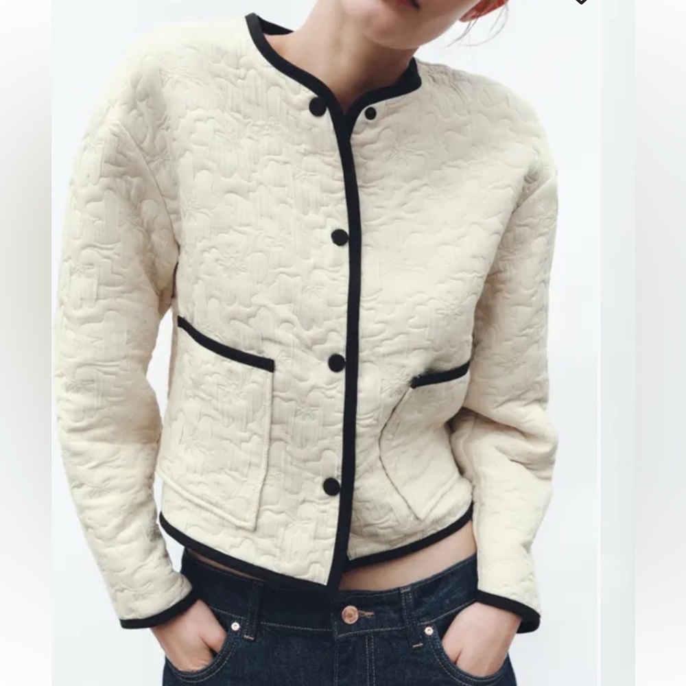 ZARA FLORAL EMBROIDERED PIPED JACKET Sz.XL